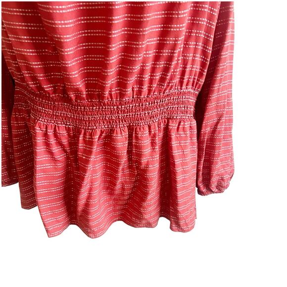 Lane Bryant Size 26/28 Square Neck Off The Shoulder Peasant Blouse Pink Metallic - Picture 10 of 12